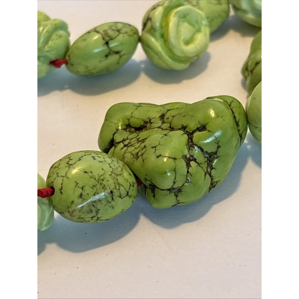 Artisan Apple Green Mineral Gaspeite Nugget Rose Southwest Statement Necklace